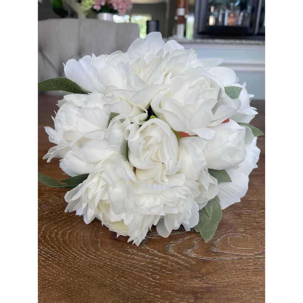 Cream-colored Artificial Peony Bouquet 11"